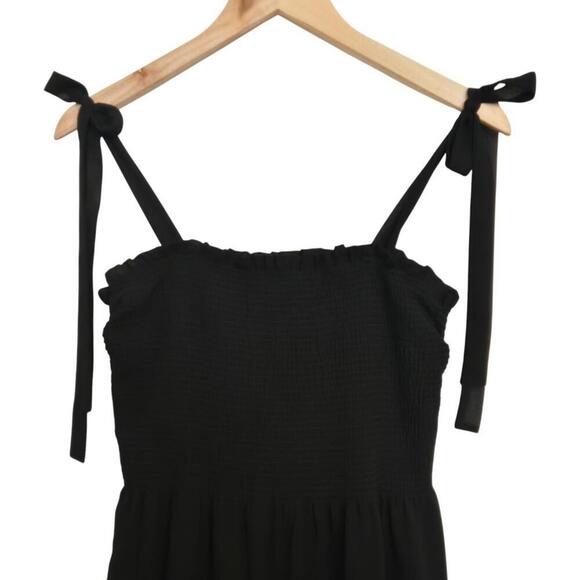BLACK TAPE Smocked Midi Dress Black Adjustable Tie Straps Lined Size Large - Picture 6 of 8